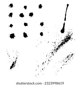 Pintura seca mancha el conjunto de los fondos de pincel de pincel. Elementos de diseño vectorial artístico, cuadros, marcos para texto, etiquetas, logotipo. Pegatinas de hipster, fondo de etiquetas de estampado de broche de pintura, marcos de círculo.
