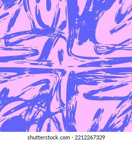 Dry paint strokes seamless texture. Blue brush strokes on a pink background