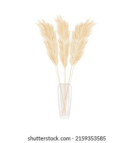 Dry pampas grass in a glass vase. Vector dried flowers isolated on white background. Fashionable design element for wedding invitations, cards, home interior.
