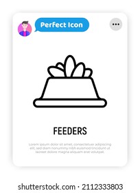 Dry pet food in bowl. Thin line icon. Symbol of feeder. Modern vector illustration.