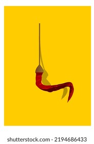 Dry red chilli on yellow background