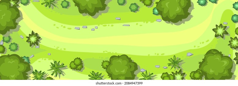 Dry River. Beautiful Summer Landscape With Trees. View From Above. Illustration In A Flat Style. Scenarios From Above. Cartoon Design. Vector.