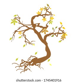 Dry season tree with yellow leaves and white background, vector illustration