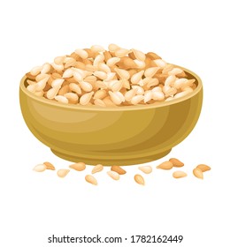 Dry Seeds of Cereals or Grain Crops Poured in Bowl Vector Illustration