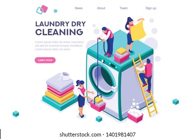 Dry Service, shirt on spot. Clothing Dirty dry wash Laundromat. Clean on basin Domestic bubble spot concept for web banner infographics images. Flat isometric illustration isolated on white background