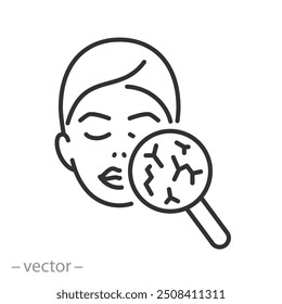 dry skin icon, facial skin problem, thin line symbol on white background - editable stroke vector illustration