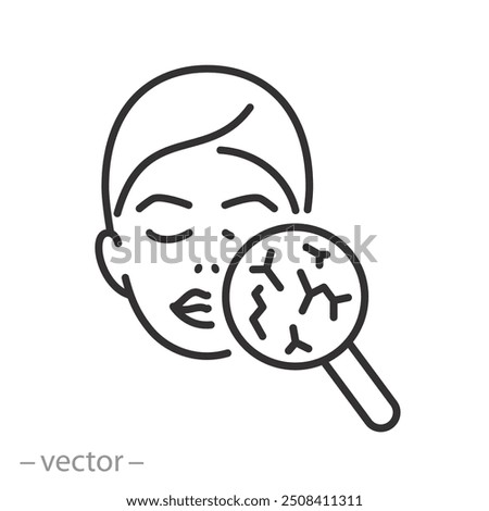 dry skin icon, facial skin problem, thin line symbol on white background - editable stroke vector illustration