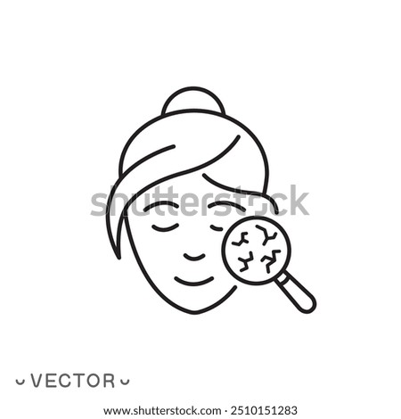 dry skin icon, facial skin problem, thin line symbol isolated on white background, editable stroke eps 10 vector illustration