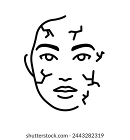 Dry skin, line icon. Skin type symbol. Female face with dehydration. Stylized pictogram. Linear illustration, thin lines, editable strokes. For skin product, treatment, dermatology, skin care