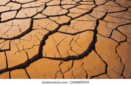 Dry soil closeup surface cracked ground texture background. brown dry soil surface vector illustration