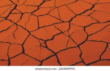 Dry soil orange surface cracked ground texture background. orange dry soil detail vector illustration