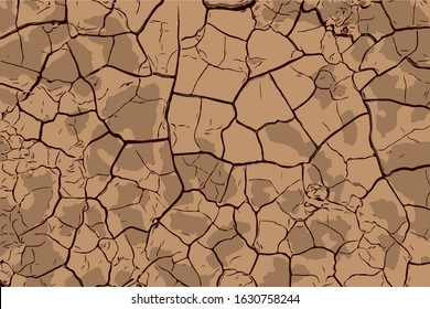 Dry Soil Surface Ground Cracks Background Texture Vector Illustration
