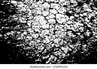 Dry soil texture. Cracks background. Grunge texture. Grunge black and white vector overlay. Grungy grainy surface.