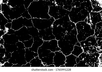 Dry soil texture. Cracks background. Grunge texture. Grunge black and white vector overlay. Grungy grainy surface.