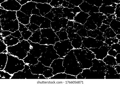 Dry soil texture. Cracks background. Grunge texture. Grunge black and white vector overlay. Grungy grainy surface.