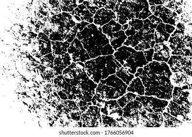 Dry soil texture. Cracks background. Grunge texture. Grunge black and white vector overlay. Grungy grainy surface.
