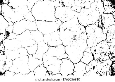 Dry soil texture. Cracks background. Grunge texture. Grunge black and white vector overlay. Grungy grainy surface.