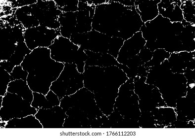 Dry soil texture. Cracks background. Grunge texture. Grunge black and white vector overlay. Grungy grainy surface.