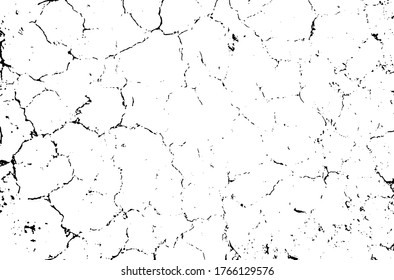 Dry soil texture. Cracks background. Grunge texture. Grunge black and white vector overlay. Grungy grainy surface.