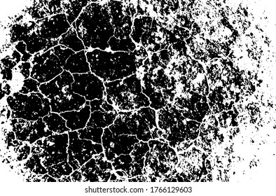 Dry soil texture. Cracks background. Grunge texture. Grunge black and white vector overlay. Grungy grainy surface.