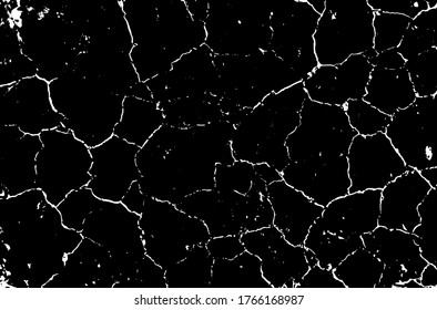 Dry soil texture. Cracks background. Grunge texture. Grunge black and white vector overlay. Grungy grainy surface.