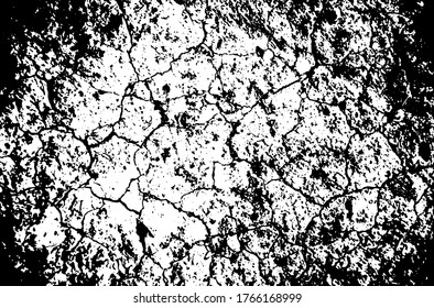 Dry soil texture. Cracks background. Grunge texture. Grunge black and white vector overlay. Grungy grainy surface.