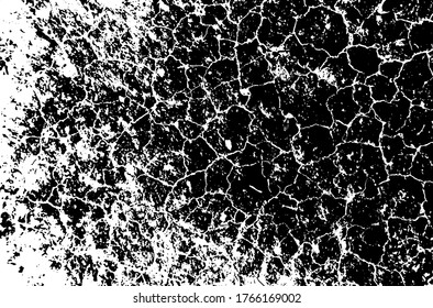 Trockene Bodenstruktur. Risse Hintergrund. Grunge Textur. Grunge, schwarz-weißes Vektorüberlagern. Graugraue Oberfläche.