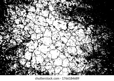 Dry soil texture. Cracks background. Grunge texture. Grunge black and white vector overlay. Grungy grainy surface.