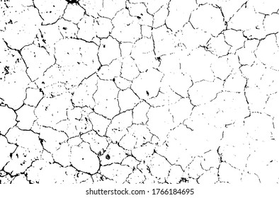 Dry soil texture. Cracks background. Grunge texture. Grunge black and white vector overlay. Grungy grainy surface.