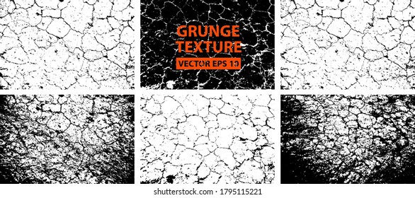 Dry soil texture. Cracks background. Grunge texture. Grunge black and white vector overlay. Grungy grainy surface.