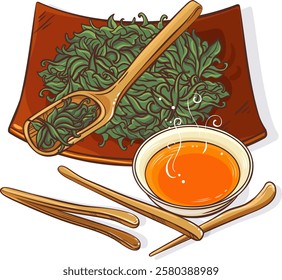 dry tea and tea bowl isolated