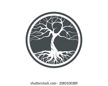 Dry Tree Badge Logo With Circle Frame. Nature Logo Vector Template. 