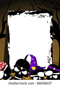 dry tree branch background with halloween banner, skull wear cap
