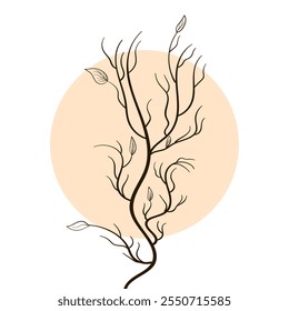 Rama de árbol seco con hojas. Ilustración vectorial sobre fondo blanco.