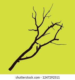 The dry tree branch silhouette, isolated on white background
