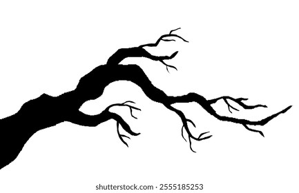 Dry Tree Branch Without Leaves. Black Silhouette Of Leafless Bonsai Isolated On White Background. Simple Tree Wallpaper.