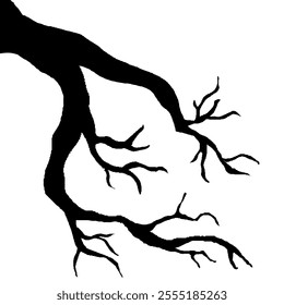 Dry Tree Branch Without Leaves. Black Silhouette Of Leafless Bonsai Isolated On White Background. Simple Tree Wallpaper.