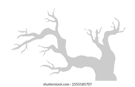 Dry Tree Branch Without Leaves. Grey Silhouette Of Leafless Bonsai Isolated On White Background. Simple Tree Wallpaper.