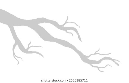 Dry Tree Branch Without Leaves. Grey Silhouette Of Leafless Bonsai Isolated On White Background. Simple Tree Wallpaper.