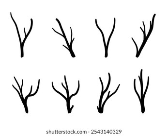 Dry tree branches vector set silhouette