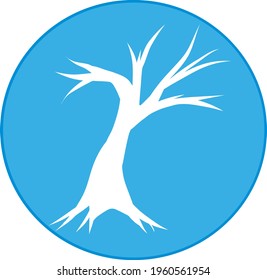 Dry Tree Button, Silhouette. Vector Graphics. Simple Tree Logo, Background Vector.