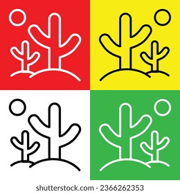 Dry Tree or cactus Vector Icon, Lineal style icon, from Agriculture icons collection, isolated on Red, Yellow, White and Green Background.