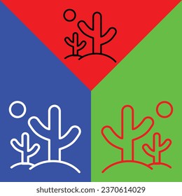 Dry Tree or cactus Vector Icon, Lineal style icon, from Agriculture icons collection, isolated on Red, Blue and Green Background.