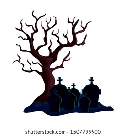 dry tree with cemetery isolated icon