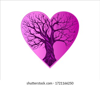 dry tree with hearth shapes vector illustration