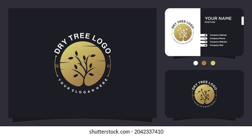 Dry tree logo design with golden creative style Premium Vector