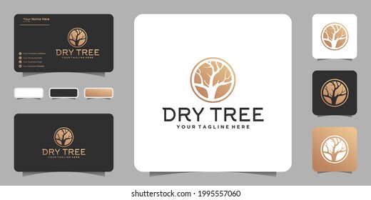 dry tree logo design, dry season with logo circle, icon and business card
