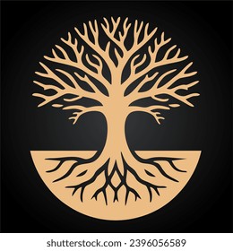 Logotipo de árbol seco, vector de diseño de planta de árbol muerto dorado