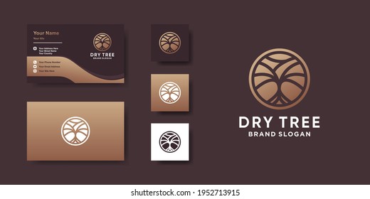 Dry tree logo with modern concept and business card design Premium Vector