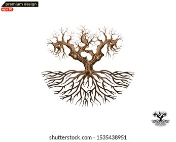 dry tree logo vector illustration. fantasy tree with great roots